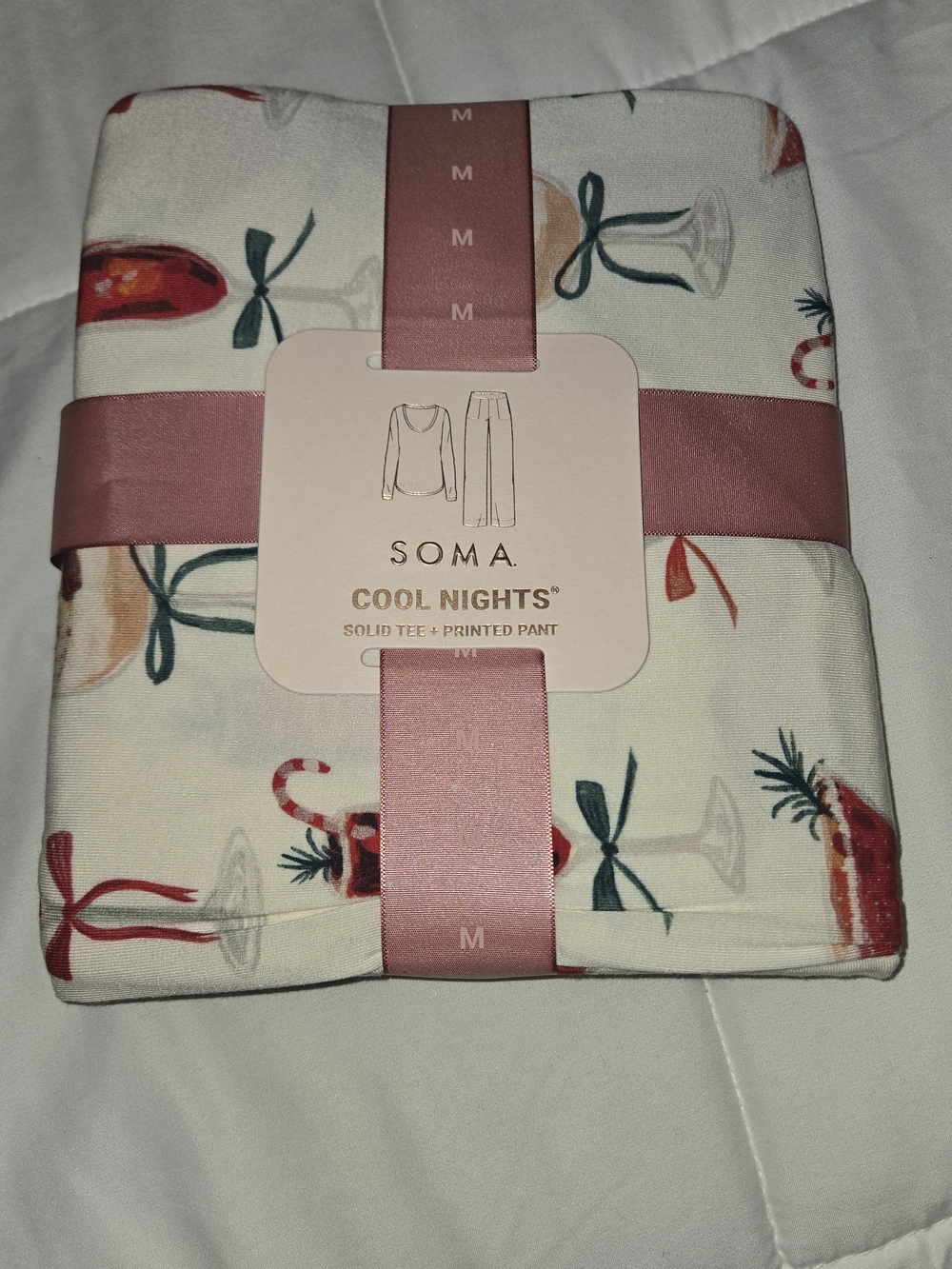 Soma Cream Pajama Set with Red & Green Holiday Print - Picture 3 of 3
